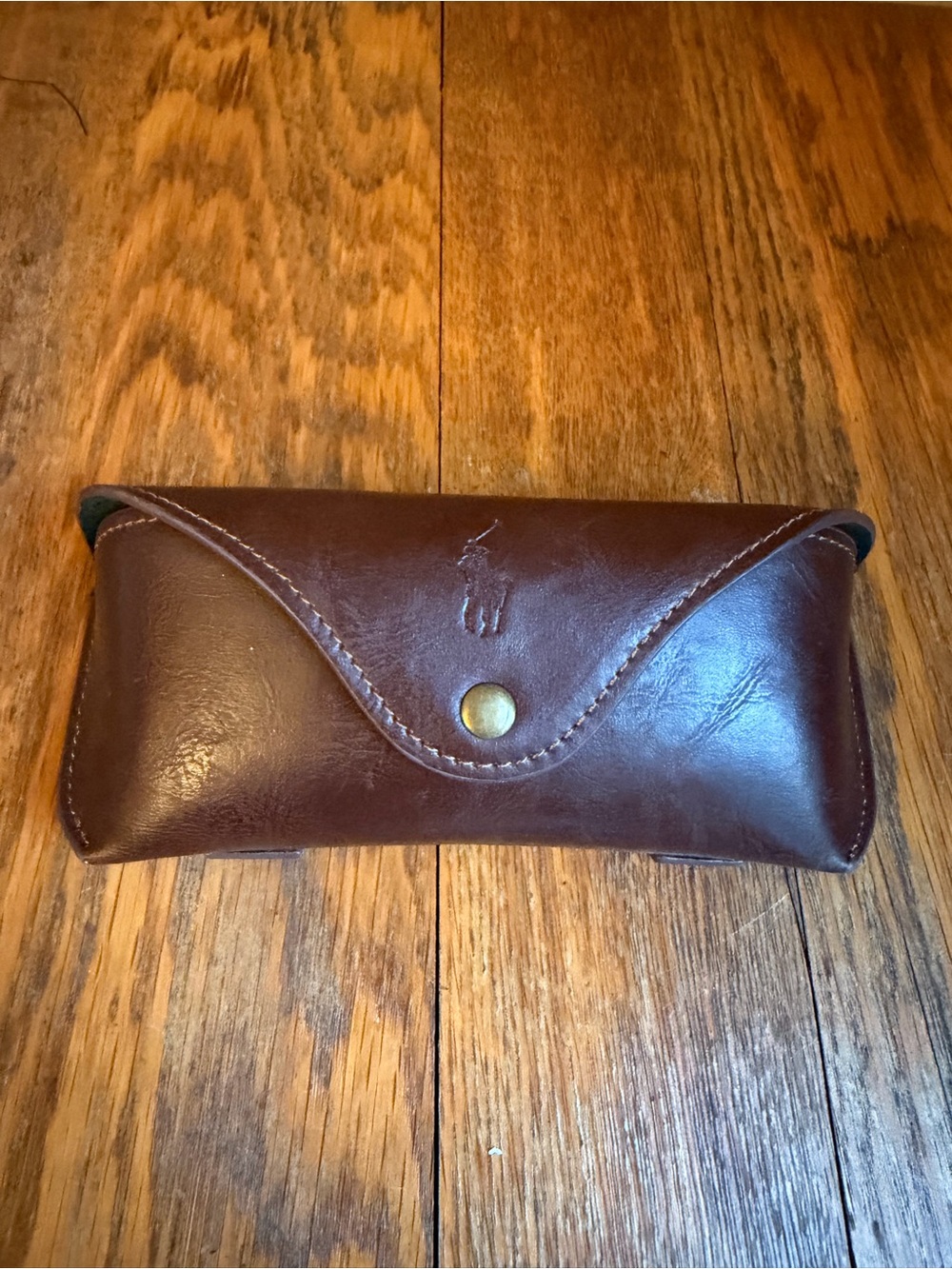 RALPH LAUREN Polo BROWN BUTTON LEATHER EYEGLASSES SUNGLASS CASE Belt Loop.